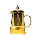 Golden Brown Borosilicate Glass Teapot – 950ml Heat-Resistant Tea Infuser with Stainless Steel Lid & Strainer